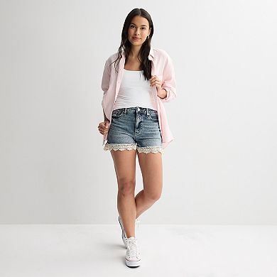 Juniors' SO® High Rise Crochet Trim Jean Shorts