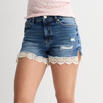 Juniors' SO® High Rise Crochet Trim Jean Shorts