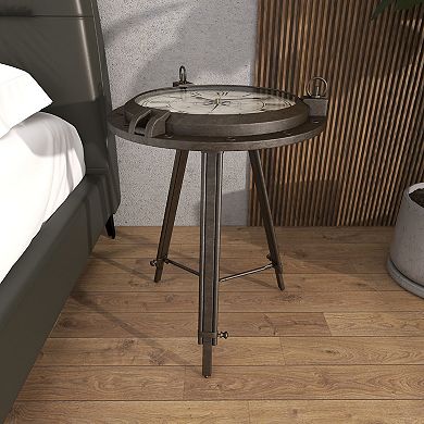 Stella & Eve Round Glass Clock Metal End Table