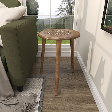 Stella & Eve Intricately Carved Mango Wood End Table