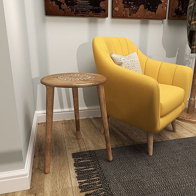 Stella & Eve Intricately Carved Mango Wood End Table