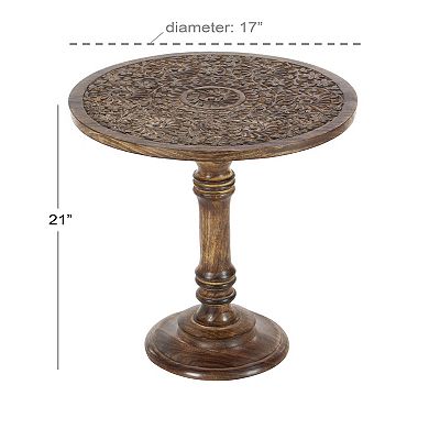 Stella & Eve Intricately Carved Mango Wood Turned Base End Table