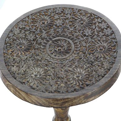 Stella & Eve Intricately Carved Mango Wood Turned Base End Table