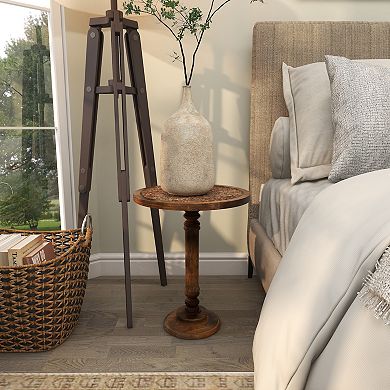 Stella & Eve Intricately Carved Mango Wood Turned Base End Table