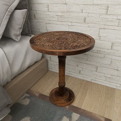 Stella & Eve Intricately Carved Mango Wood Turned Base End Table
