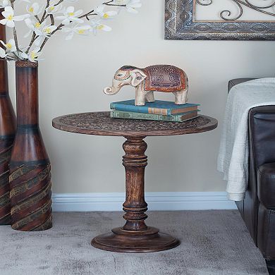 Stella & Eve Intricately Carved Mango Wood Turned Base End Table