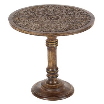 Stella & Eve Intricately Carved Mango Wood Turned Base End Table