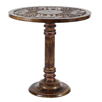 Stella & Eve Intricately Carved Mango Wood Turned Base End Table