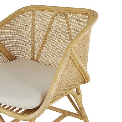 Stella & Eve Rattan Woven Squared Accent Chair with Fabric Cushion