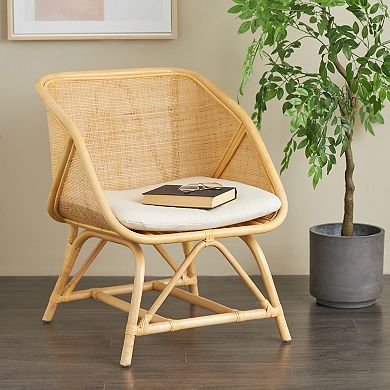 Stella & Eve Rattan Woven Squared Accent Chair with Fabric Cushion