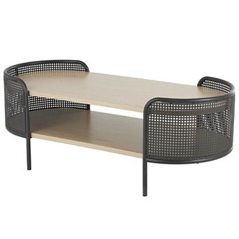 Stella & Eve Wooden Oval Coffee Table with Mesh Side Panels and Lower Shelf