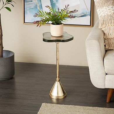 Stella & Eve Textured Glass Top Aluminum Metal Pedestal Accent Table