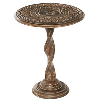 Stella & Eve Handmade Intricately Carved Mango Wood Accent Table with Spiral Leg