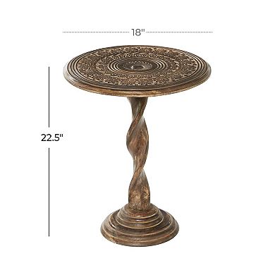 Stella & Eve Handmade Intricately Carved Mango Wood Accent Table with Spiral Leg