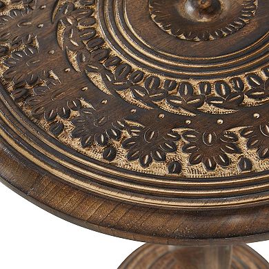 Stella & Eve Handmade Intricately Carved Mango Wood Accent Table with Spiral Leg