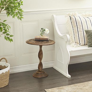 Stella & Eve Handmade Intricately Carved Mango Wood Accent Table with Spiral Leg