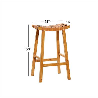 Stella & Eve Handmade Woven Faux Leather Kitchen Bar Stool with Wood Frame