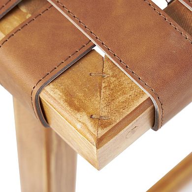 Stella & Eve Handmade Woven Faux Leather Kitchen Bar Stool with Wood Frame