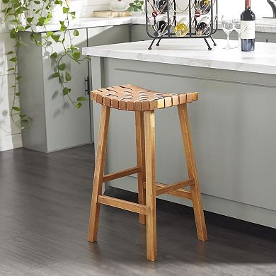 Stella & Eve Handmade Woven Faux Leather Kitchen Bar Stool with Wood Frame