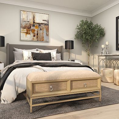 Stella & Eve Linen Upholstered 2 Drawer Storage Bench with Tufted Seat