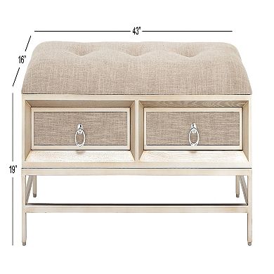 Stella & Eve Linen Upholstered 2 Drawer Storage Bench with Tufted Seat