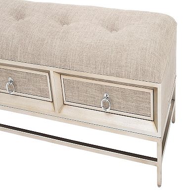 Stella & Eve Linen Upholstered 2 Drawer Storage Bench with Tufted Seat