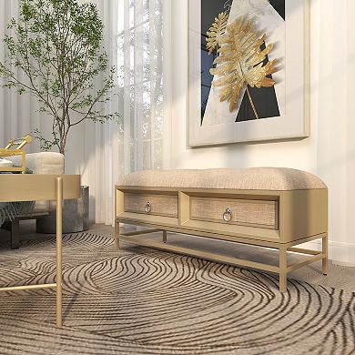 Stella & Eve Linen Upholstered 2 Drawer Storage Bench with Tufted Seat