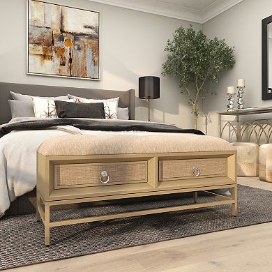 Stella & Eve Linen Upholstered 2 Drawer Storage Bench with Tufted Seat