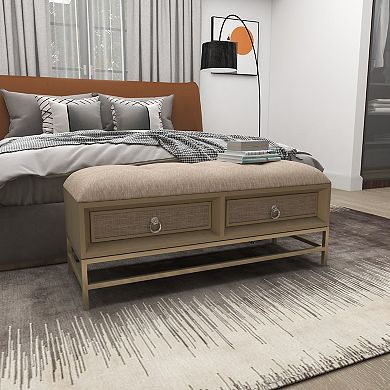 Stella & Eve Linen Upholstered 2 Drawer Storage Bench with Tufted Seat