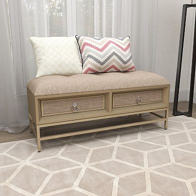Stella & Eve Linen Upholstered 2 Drawer Storage Bench with Tufted Seat
