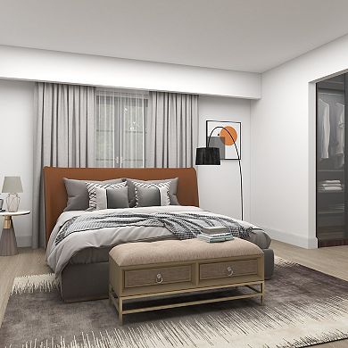 Stella & Eve Linen Upholstered 2 Drawer Storage Bench with Tufted Seat