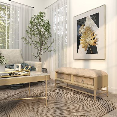 Stella & Eve Linen Upholstered 2 Drawer Storage Bench with Tufted Seat