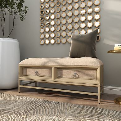 Stella & Eve Linen Upholstered 2 Drawer Storage Bench with Tufted Seat