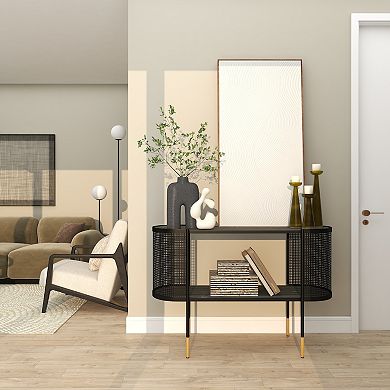 Stella & Eve Metal Mesh Side Panel Console Table with Open Center Storage