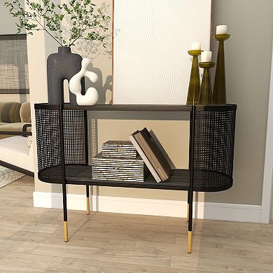 Stella & Eve Metal Mesh Side Panel Console Table with Open Center Storage