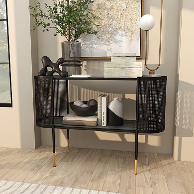 Stella & Eve Metal Mesh Side Panel Console Table with Open Center Storage