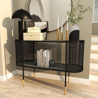 Stella & Eve Metal Mesh Side Panel Console Table with Open Center Storage