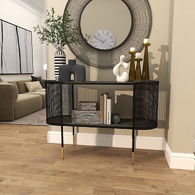 Stella & Eve Metal Mesh Side Panel Console Table with Open Center Storage