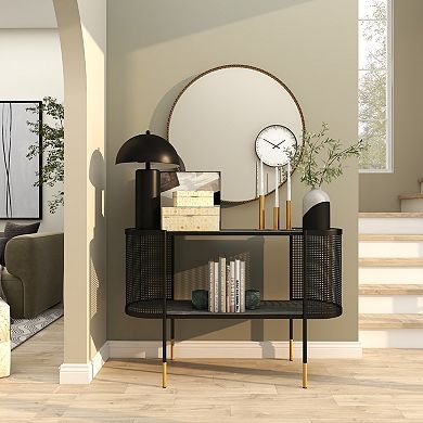 Stella & Eve Metal Mesh Side Panel Console Table with Open Center Storage