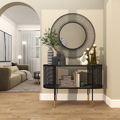 Stella & Eve Metal Mesh Side Panel Console Table with Open Center Storage