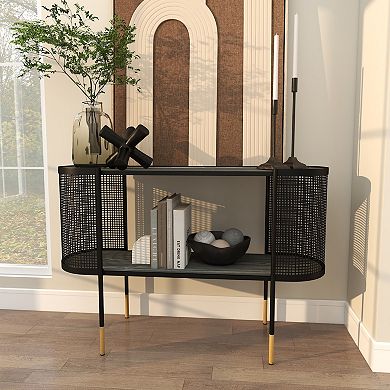 Stella & Eve Metal Mesh Side Panel Console Table with Open Center Storage
