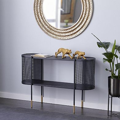 Stella & Eve Metal Mesh Side Panel Console Table with Open Center Storage