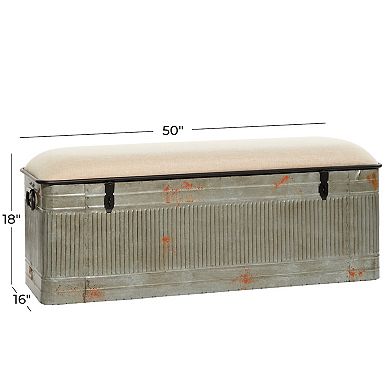 Stella & Eve Metal Galvanized Storage Bench with Burlap Top and Black Latches
