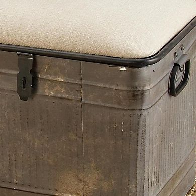 Stella & Eve Metal Galvanized Storage Bench with Burlap Top and Black Latches