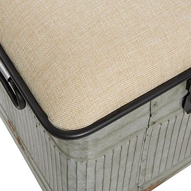 Stella & Eve Metal Galvanized Storage Bench with Burlap Top and Black Latches