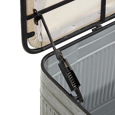 Stella & Eve Metal Galvanized Storage Bench with Burlap Top and Black Latches