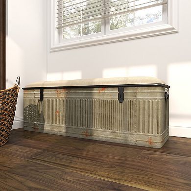 Stella & Eve Metal Galvanized Storage Bench with Burlap Top and Black Latches
