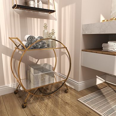 Stella & Eve Metal Rolling Round Bar Cart with 2 Shelves and Wheels