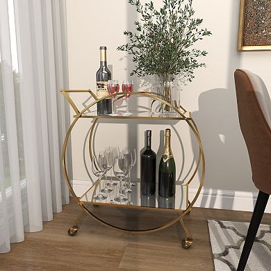 Stella & Eve Metal Rolling Round Bar Cart with 2 Shelves and Wheels