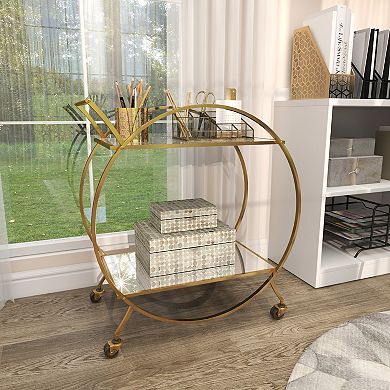Stella & Eve Metal Rolling Round Bar Cart with 2 Shelves and Wheels